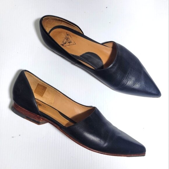 John Fluevog History Marina Pointed Toe D'Orsay Leather Flat Black size 7